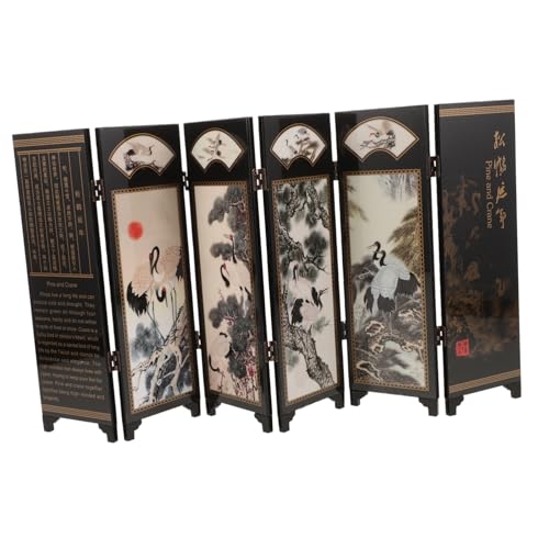 Mobestech Kleiner Faltbarer Chinesischer Vintage Bildschirm Raumteiler mit Feiner Handwerkskunst und Klassischer Lackkunst Dekoratives Miniatur Paneel für Schreibtisch und Wohnzimmer von Mobestech