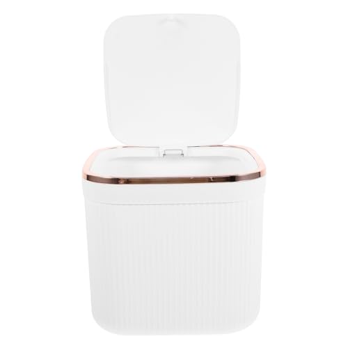 Mobestech Kleiner Tischabfalleimer mit Deckel Eleganter Mini Mülleimer Weiß mit Roségoldener für Büro Küche oder Schlafzimmer Praktischer Abfallbehälter für Müll Einfach zu Reinigen und von Mobestech