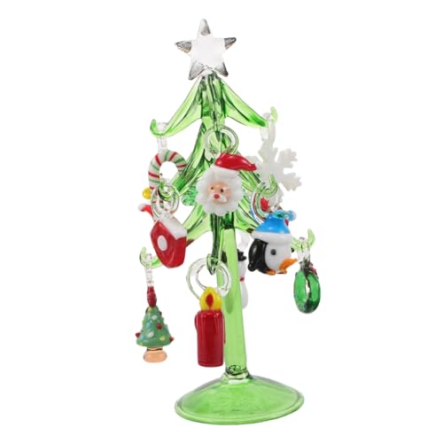 Mobestech Kristall Weihnachtsbaum Miniatur Figurine aus Glas mit Schneemann und Schneeflocken Anhängern Elegante Tisch Kamin Dekoration für Festliche Weihnachtsstimmung zu Hause Büro von Mobestech