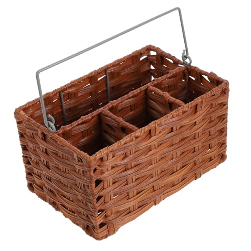 Mobestech Rustikaler Besteckkorb mit Mehreren Fächern Geflochtenes Aufbewahrungskörbchen aus Imitations rattan Leichter Küchenutensilienhalter Praktischer Tischorganizer für Besteck und von Mobestech