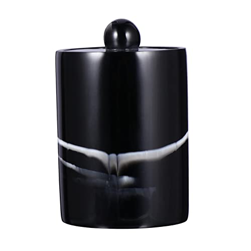 Mobestech Schwarze Marmoroptik Resin Wattestäbchenhalter Aufbewahrungsbox mit Abnehmbarem Deckel Staubdichter Organizer für Zahnstocher und Wattestäbchen Geeignet für Bad Wohnzimmer und von Mobestech