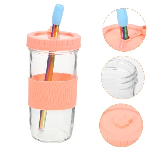 Mobestech Trinkbecher Set mit Silikonhülle und Strohhalm für Milch Tee Soda und Praktische Wiederverwendbare Wasserflasche mit Deckel für Zuhause und Unterwegs von Mobestech