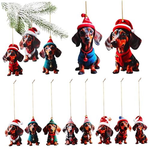 Mobestech Weihnachtsbaumschmuck aus 10 Stück Hängende Dackelornamente Robuste Weihnachtsdekoration für Weihnachtsbaum und Fenster Festliche Dackelfiguren für Partys von Mobestech
