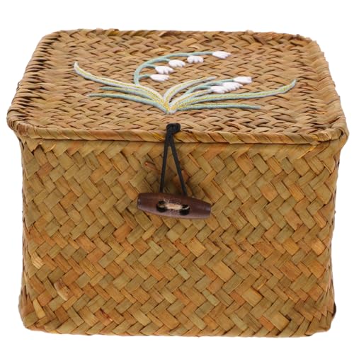 Mobestech Wicker Basket mit Deckel Handgefertigter Vintage Aufbewahrungskorb Geflochtener Desktop Sundry Organizer Geschenkbox für Geschenke Süßigkeiten Obst und Dekoration von Mobestech