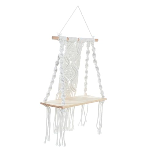 Mobestech handgewebter Wandteppich Makramee-Hängeregale Makramee-Pflanzenaufhänger für den Innenbereich schwimmendes Makramee- Boho-Bürodekor Boho- Baumwolle Beige von Mobestech