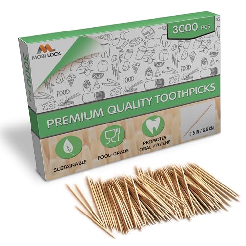 3000 Stück Bambus-Zahnstocher - Doppelseitige Holz-Zahnstocher - Für Persönliche Hygiene, Vorspeisen-Spieße, Cocktail-Sticks, Zahnstocher oder Kunst & Basteln - von Mobi Lock von Mobi Lock