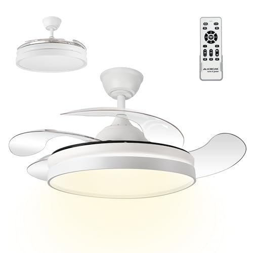 Mobiclinic®, Deckenventilator, 4 Einziehbare Flügel, 6 Geschwindigkeiten, Oasis, 3 Beleuchtungsmodi, Fernbedienung, Sommer-Winter-Funktion, Timer, Geräuschlos, LED-Licht, Gleichstrommotor, 32W von Mobiclinic