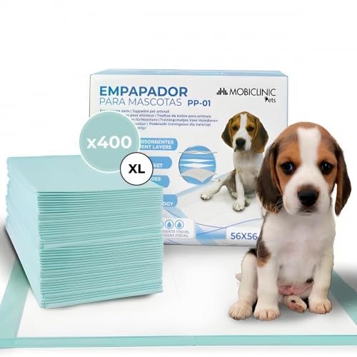 Mobiclinic® Pets, Pack 400, Welpen unterlagen, XL, 56x56 cm, 6 Schichten, Ultraabsorbierend, Europäische Marke, Hygieneunterlage, , Inkontinenzunterlage einweg, Tiertraining, Katzen von Mobiclinic