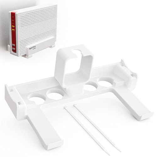 Wandhalterung & Steckdosenhalterung passend für FritzBox 6690/6591 Cable | Router Halterung zur Wandmontage | Schraubenlose Befestigung mit Netzteil-Halterung | Integriertes Kabelmanagement von Mobilefox