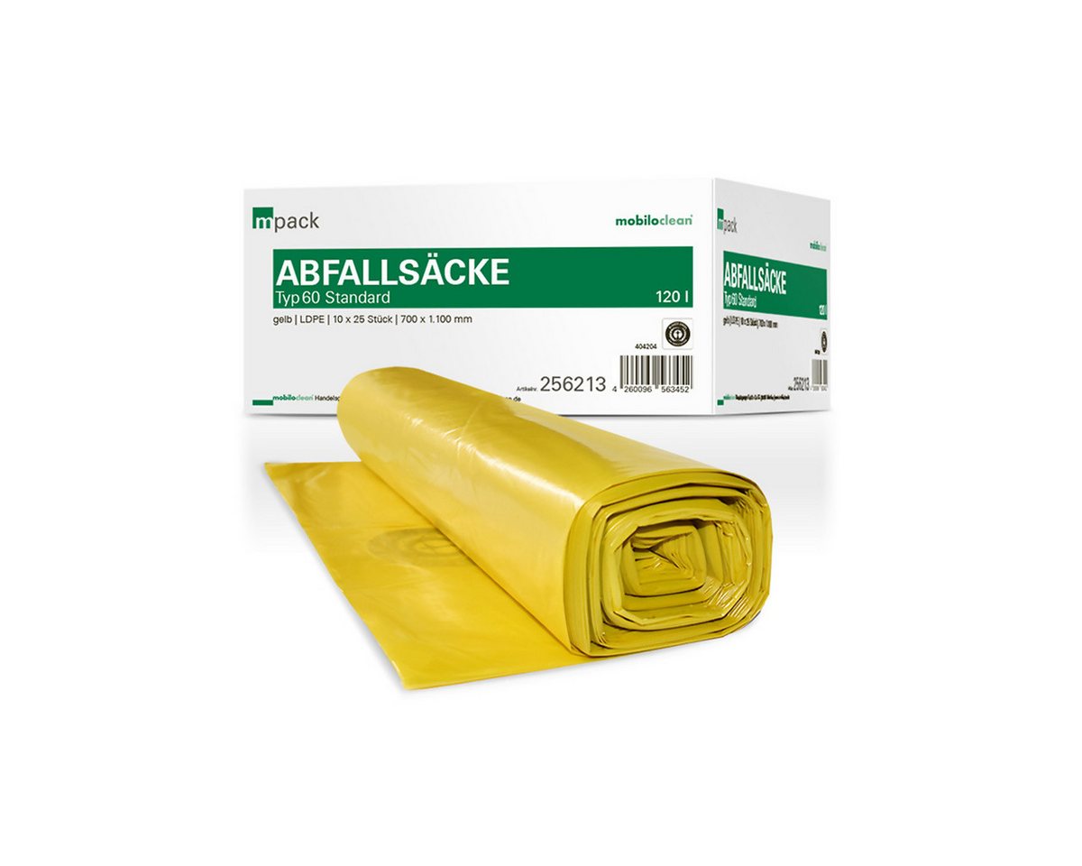 Mobiloclean Müllsack mpack Abfallsäcke 120 Liter T60 (36my) gelb von Mobiloclean