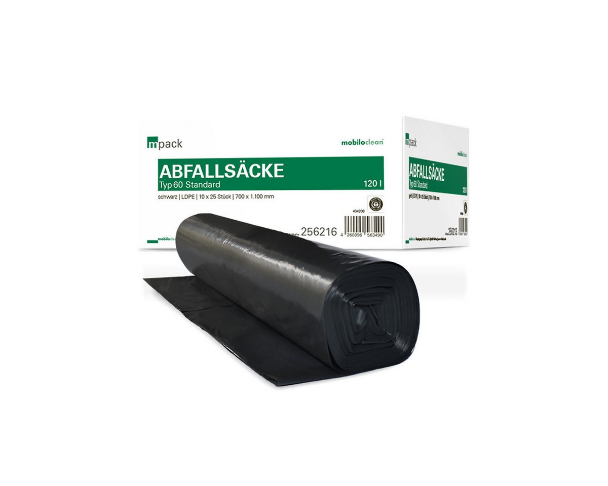 Mobiloclean Müllsack mpack Abfallsäcke 120 Liter T60 (36my) schwarz von Mobiloclean