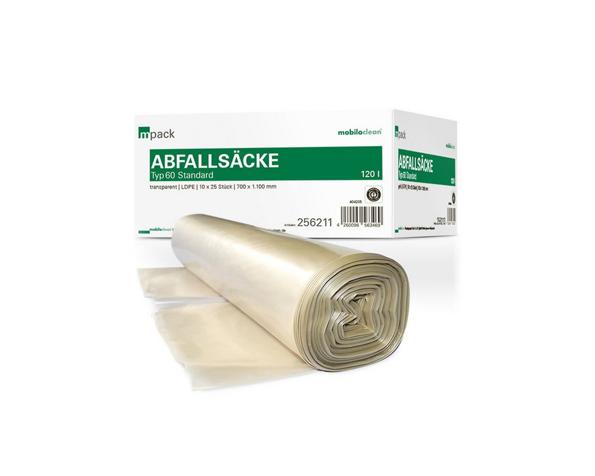 Mobiloclean Müllsack mpack Abfallsäcke 120 Liter T60 (36my) transparent von Mobiloclean