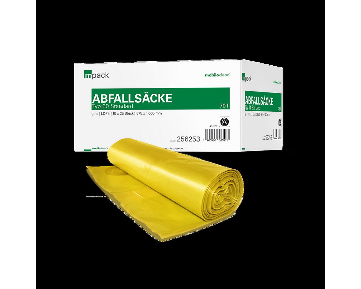 Mobiloclean Müllsack mpack Abfallsäcke 70 Liter T60 (36my) gelb von Mobiloclean