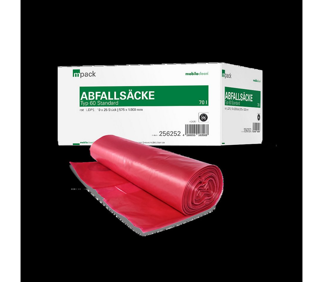 Mobiloclean Müllsack mpack Abfallsäcke 70 Liter T60 (36my) rot von Mobiloclean