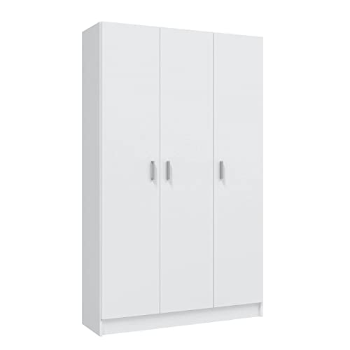 Mehrzweck-Kleiderschrank mit drei Flügeltüren und drei verstellbaren Einlegeböden, Farbe Weiß, Maße 109 x 37 x 180 cm von Habitdesign