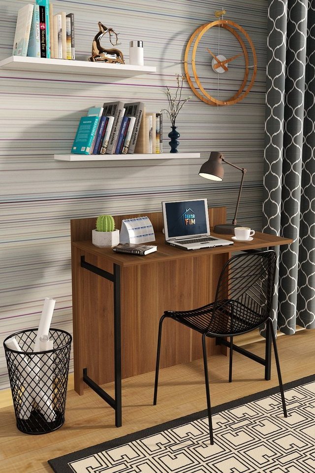 Moblix Klapptisch FRELIX Schreibtisch, Computertisch, Bürotisch, Klappbar (90/60/72cm) (Freistehend, Klappschreibtisch), Platte auf der Rückseite von Moblix