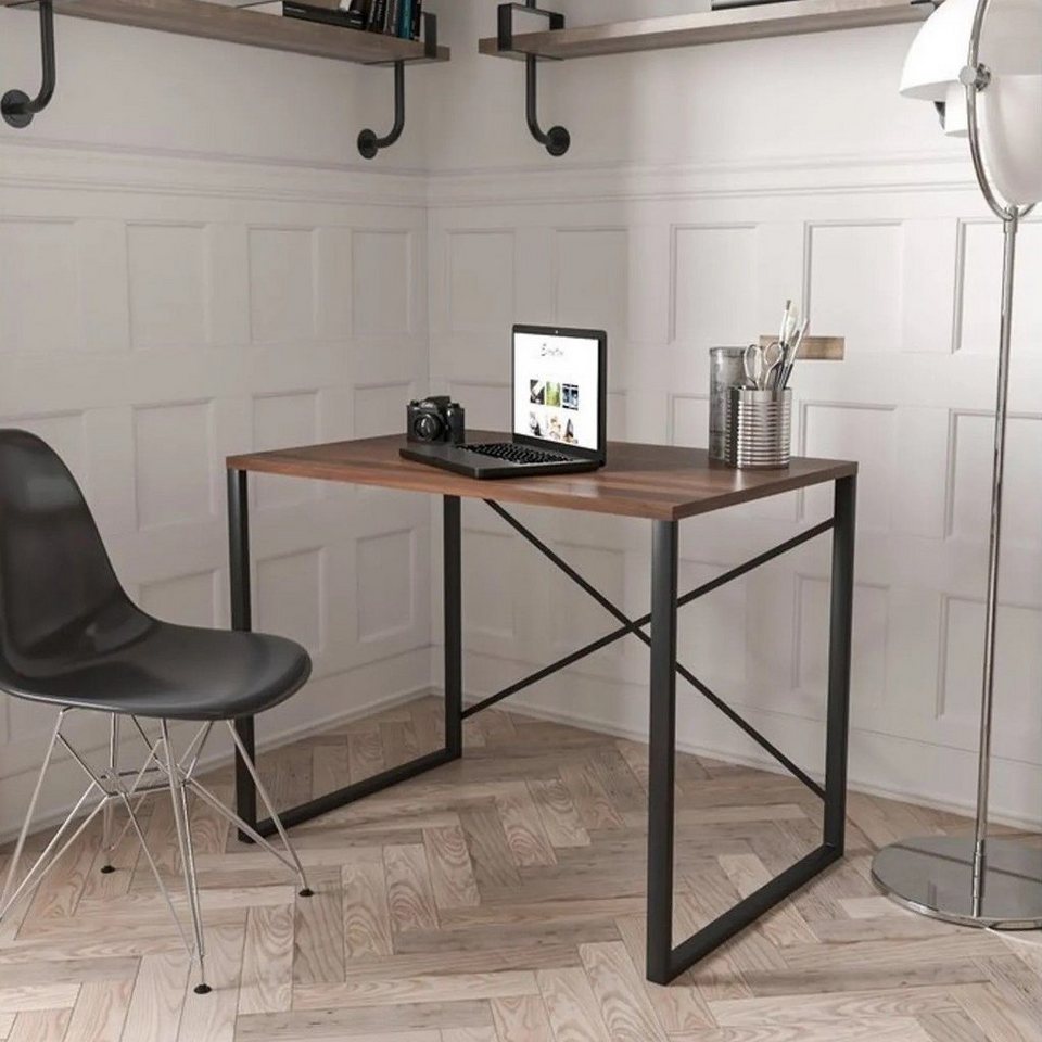 Moblix Schreibtisch MIMAX Bürotisch, Laptoptisch, Industriedesign, 90x60x70 cm (Industriell, Holzbraunfinish) von Moblix