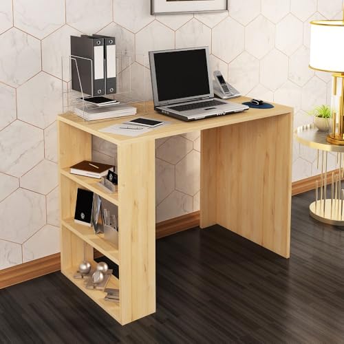 Schreibtisch MERTIS mit 3 Regalablagen, Computertisch, Bürotisch, Home Office (90/50/70cm), Natur von Moblix