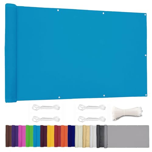 Moboo Balkon Sichtschutz PB2 PES blickdichte Balkonumspannung mit Ösen und Kabelbinder 8 Tage geliefert - in div.5 Größen & 2 Farben 420D Blau, 0.9x2m von Moboo