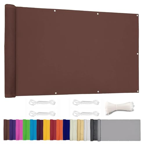 Moboo Balkon Sichtschutz PB2 PES blickdichte Balkonumspannung mit Ösen und Kabelbinder 8 Tage geliefert - in div.5 Größen & 2 Farben 420D Braun, 0.6x1.2m von Moboo