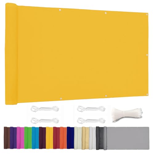 Moboo Balkon Sichtschutz PB2 PES blickdichte Balkonumspannung mit Ösen und Kabelbinder 8 Tage geliefert - in div.5 Größen & 2 Farben 420D Gelb, 0.6x1.6m von Moboo
