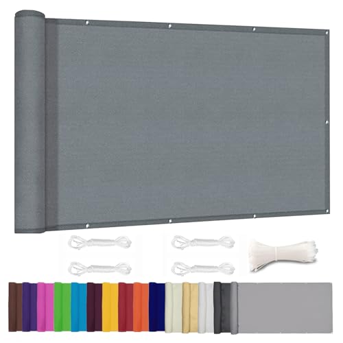 Moboo Balkon Sichtschutz PB2 PES blickdichte Balkonumspannung mit Ösen und Kabelbinder 8 Tage geliefert - in div.5 Größen & 2 Farben 420D Grau, 0.8x2.4m von Moboo