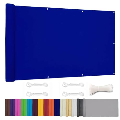 Moboo Balkon Sichtschutz PB2 PES blickdichte Balkonumspannung mit Ösen und Kabelbinder 8 Tage geliefert - in div.5 Größen & 2 Farben 420D Königsblau, 0.9x2.5m von Moboo