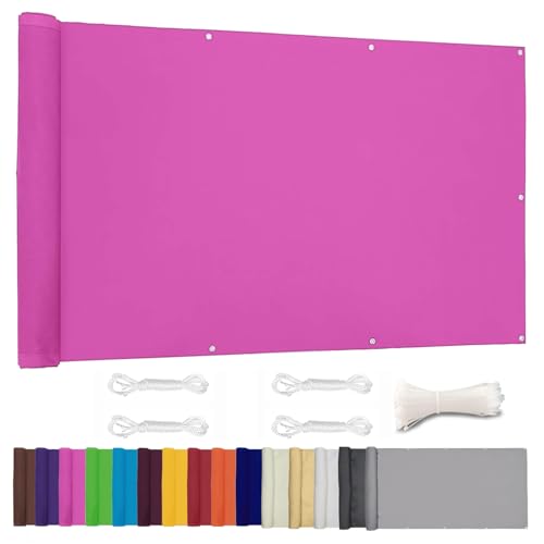 Moboo Balkon Sichtschutz PB2 PES blickdichte Balkonumspannung mit Ösen und Kabelbinder 8 Tage geliefert - in div.5 Größen & 2 Farben 420D Rosa, 0.8x2.6m von Moboo