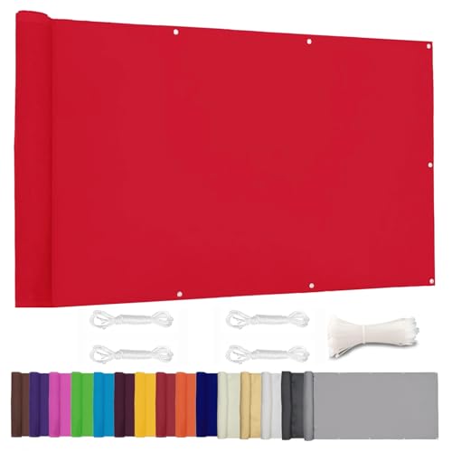 Moboo Balkon Sichtschutz PB2 PES blickdichte Balkonumspannung mit Ösen und Kabelbinder 8 Tage geliefert - in div.5 Größen & 2 Farben 420D Rot, 1.4x9m von Moboo