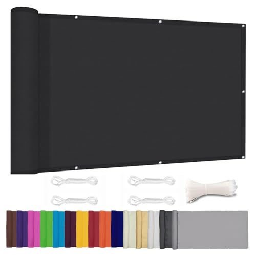 Moboo Balkon Sichtschutz PB2 PES blickdichte Balkonumspannung mit Ösen und Kabelbinder 8 Tage geliefert - in div.5 Größen & 2 Farben 420D Schwarz, 0.6x1.4m von Moboo