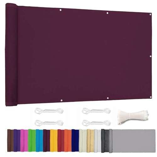 Moboo Balkon Sichtschutz PB2 PES blickdichte Balkonumspannung mit Ösen und Kabelbinder 8 Tage geliefert - in div.5 Größen & 2 Farben 420D Weinrot, 2x10m von Moboo