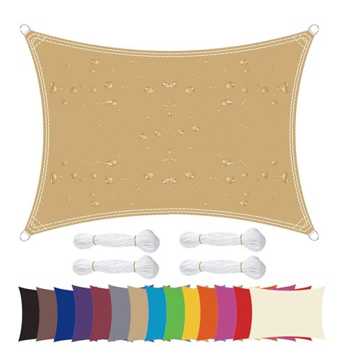 Moboo Sonnensegel Sonnenschutz Sonnendach Balkon Wetterschutz wasserabweisend Winddicht PES 420D 96% UV-Schutz für Garten Outdoor Sand, 1.4x2.4m von Moboo