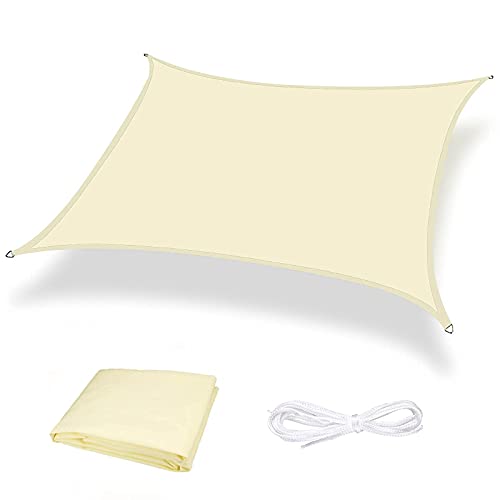 Moboo Sonnensegel Sonnenschutz Sonnendach Balkon Wetterschutz wasserabweisend Winddicht PES 420D 96% UV-Schutz für Garten Outdoor Viereck Rechteck Quadrat Cream White von Moboo