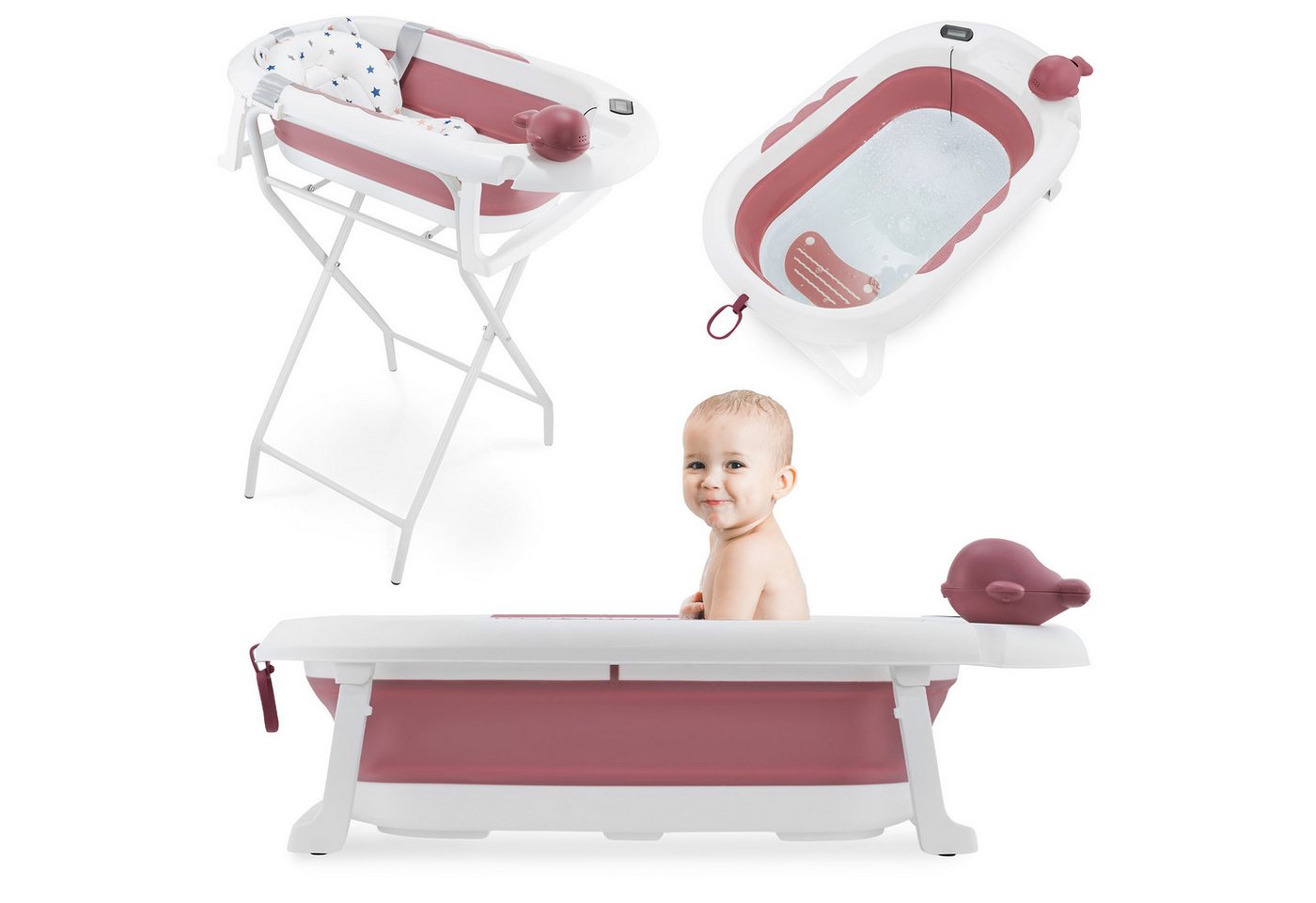 Moby-System Babybadewanne Faltbare Babybadewanne mit Thermometer - Altrosa von Moby-System