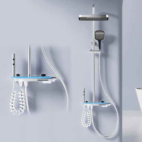 MocArt 1105 Wandmontiertes Duschsystem, 33 cm Quadratische Duschbrause, Handbrause 3 Modi, 2-Modi Reinigungsspraygun, HD - Digitale Temperaturanzeige, Ideal für Badezimmer (Mondlicht Silber) von MocArt