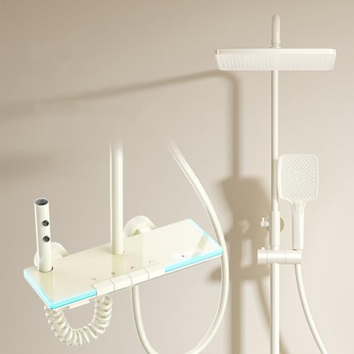 MocArt 1517 Thermostat-Duschsystem, Vollkupferkörper, 4 Unabhängige Wasserauslassfunktionen, 30 cm Großes Dachbrause, Multifunktionaler Handbrause, HD-Digitale Temperaturanzeige (Creme) von MocArt