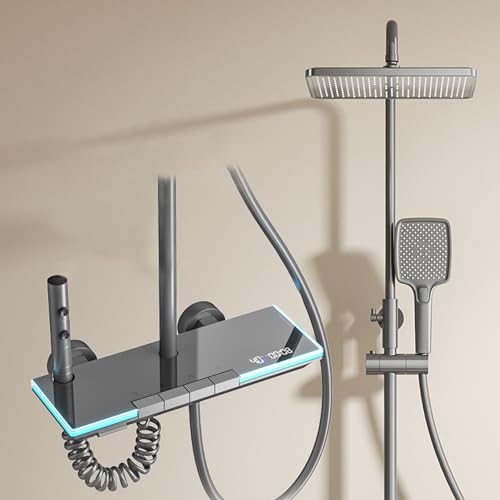 MocArt 1517 Thermostat-Duschsystem, Vollkupferkörper, 4 Unabhängige Wasserauslassfunktionen, 30 cm Großes Dachbrause, Multifunktionaler Handbrause, HD-Digitale Temperaturanzeige (Gungrau) von MocArt