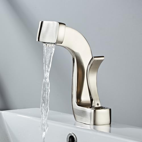 MocArt 2240 Wasserfall Wasserhahn, Waschbecken Warm und Kaltwasserhahn, Badezimmer Mischbatterie, Keramikventilkern, Messingmaterial, Kreatives Design (Mattes Silber) von MocArt