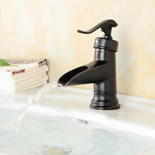 MocArt 60103 Retro Wasserfall Wasserhahn, Warm und Kaltwasserhahn für Bad Waschbecken, Hotel Messing Mischwasserhahn, Keramikventilkern, Bionisches Wassersparendes Design (Schwarz) von MocArt