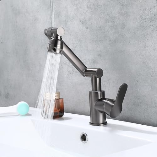 MocArt 7003 Wasserhahn, Multidirektional Drehbarer Wasserhahn, Hotel Bad Mischer Wasserhahn aus Kupfer, Keramikventilkern, Dual Wasserauslassmodus, Wassersparendes Design (Grau) von MocArt