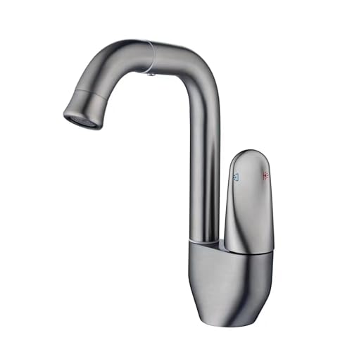 MocArt Drehbarer Warm- und Kaltwasserhahn, Badezimmer-Waschtischarmatur, Hauptkörper aus Kupfer, 360° Freie Drehung, Wassersparendes Blasendesign (Pistole Grau) von MocArt