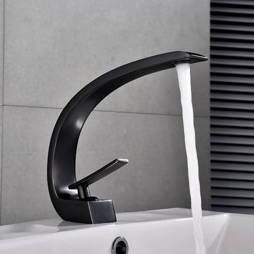 MocArt Einhand Wasserhahn Bad, Einstellbar Mischbatterie Badarmatur, mit langlebiger Keramikkartusche und Montage-Set, Messing Waschbecken Armaturen (Schwarz) von MocArt