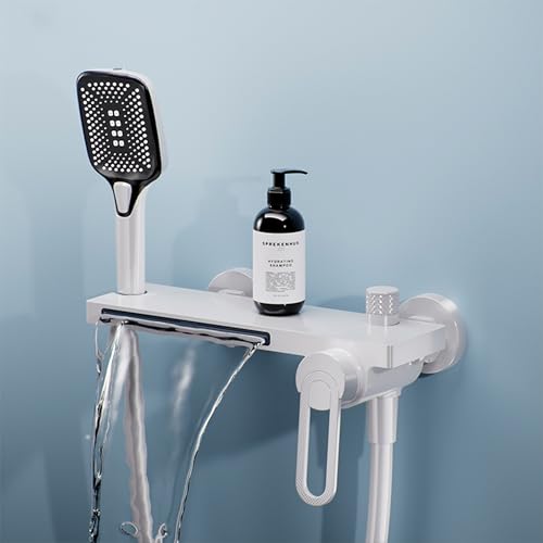 MocArt N502 Vollkupfer Badezapfen, Kalt-Warm-Regelung, Wandmontage, Handbrause mit 3 Stufen & Wasserfall-Auslass – Ideal für Badezimmerumbau und Modernisierung (Weiß) von MocArt