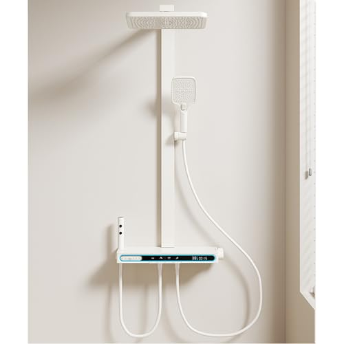 MocArt Regendusche Duschsystem mit Thermostat, wassersparendes Duschsystem mit 5 Funktion, ABS Kopfbrause 30x20CM, Duschkopf mit 3 Strahlarten, Rückenmassagespray (Milchiges Weiß) von MocArt