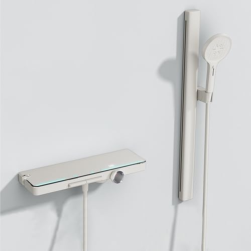 MocArt SFEH7-13 Badewannenarmatur, mit Doppelfunktionsausfluss (4-Modi-Handbrause + Schäumwasserstrahl) & Kalt-Warm-Dualsteuerung, Wandmontage, exzellente Wahl für kleine Badezimmer (Mondweiß) von MocArt