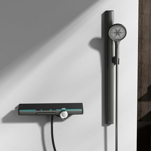 MocArt SFEH7-13 Badewannenarmatur, mit Doppelfunktionsausfluss (4-Modi-Handbrause + Schäumwasserstrahl) & Kalt-Warm-Dualsteuerung, Wandmontage, exzellente Wahl für kleine Badezimmer (elegantes Grau) von MocArt