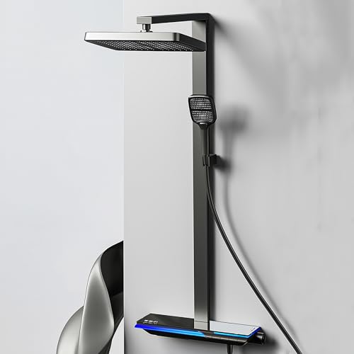 MocArt SFN7 3-Funktions Haushalts Duschsystem, 32CM Quadratische Dachdusche, 3-Modus Handdusche, Versteckter Badewannenauslass, Intelligente Digitalanzeige, ideal für Ihr Badumbau (Elegantes Grau) von MocArt