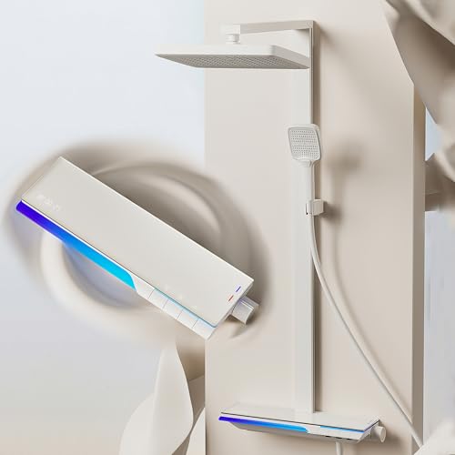 MocArt SFN7 3-Funktions Haushalts Duschsystem, 32CM Quadratische Dachdusche, 3-Modus Handdusche, Versteckter Badewannenauslass, Intelligente Digitalanzeige, ideal für Ihr Badumbau (Milchig weiß) von MocArt