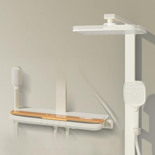 MocArt SFS9 Intelligente Duschanlage mit Digitalanzeige, 4 Funktionen unabhängig steuerbar, 33cm quadratische Große Regendusche, 3-Modi Handbrause, Wasserfall-Badewannenhahn fürs Bad (Milchig Weiß) von MocArt