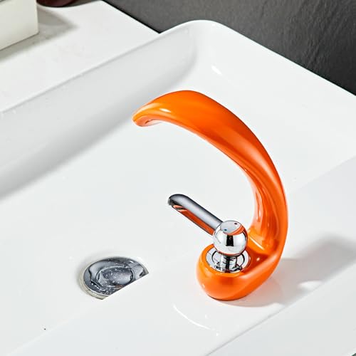 MocArt XM01 Kreativer Wasserfall Wasserhahn, Bad Waschtischmischer Wasserhahn, Hotel Badewannen Messing Warm und Kaltwasserhahn, Keramikventilkern, wassersparendes Design (Orange + Silber) von MocArt